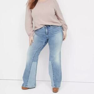 Lane Bryant Signature Fit Two-Tone Flare Jeans Women 26P Flex Magic Waistband